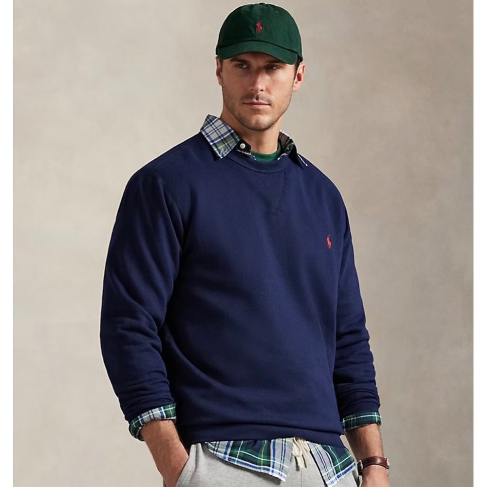 Polo Ralph Lauren Mens XL Navy Blue Cotton Crewneck Sweater Pony Preppy Classic